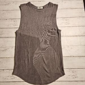 SKIN SERIES Algae Tank Top Gray Sculpted Contour Knit Minimalist Rounded Hem‎ M